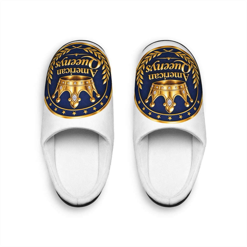 Women's Indoor Slippers — 'American Queens' Crown Emblem Cozy House Shoes