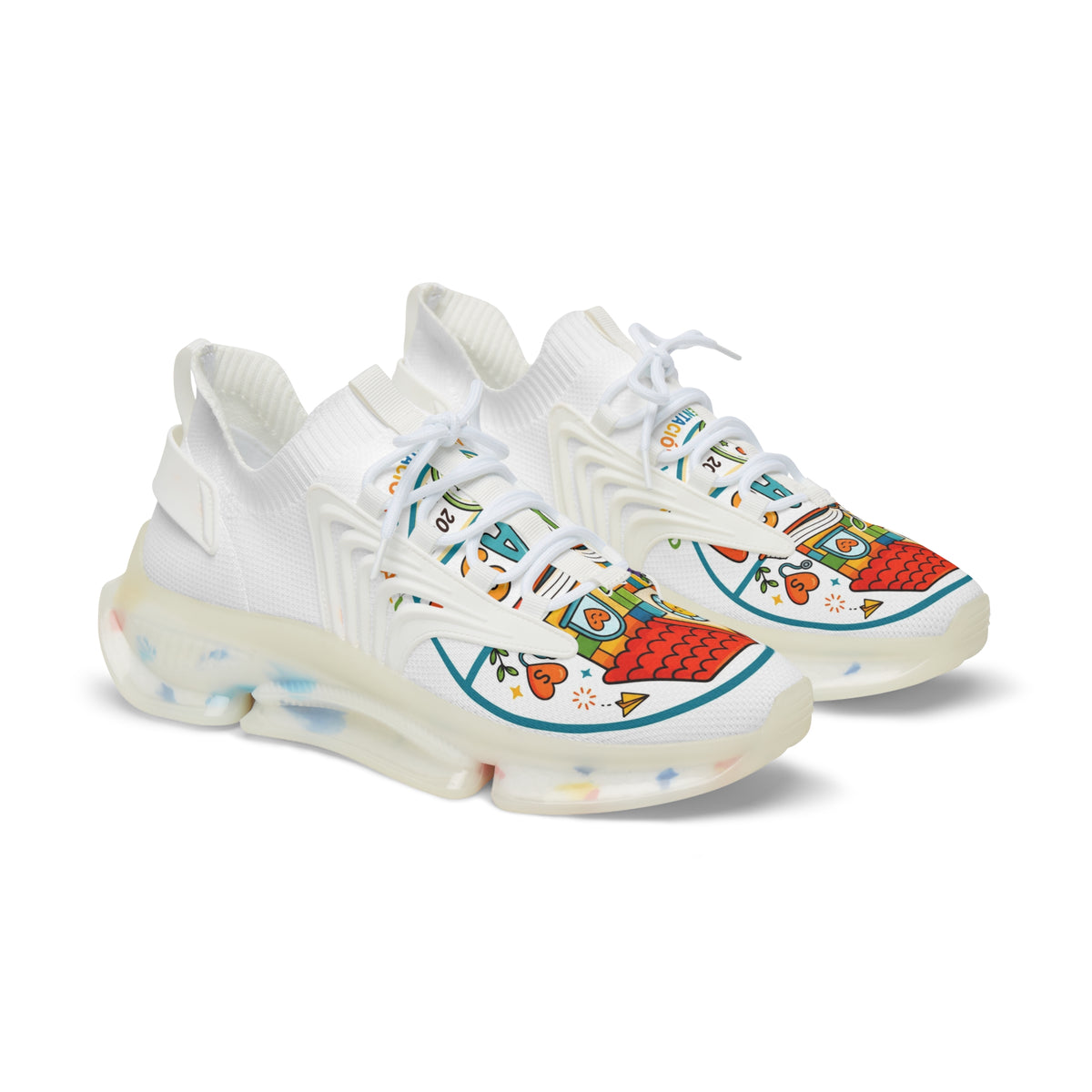 Men's Mesh Sneakers — Colorful Cottage Pattern Athletic Shoes