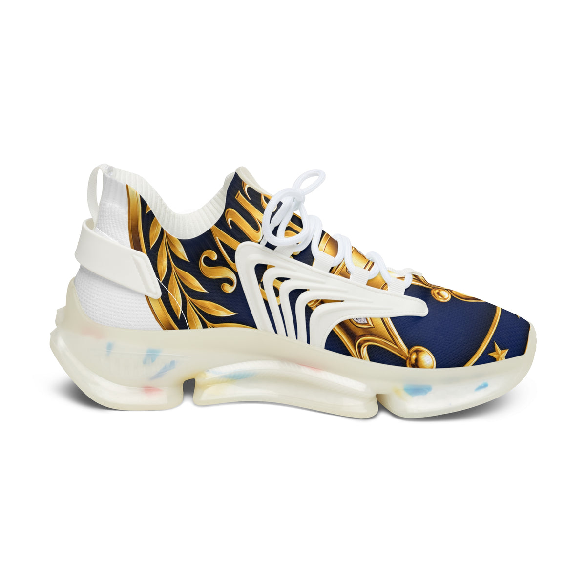 Women's Mesh Sneakers – Navy Gold Playing Card Royale Design