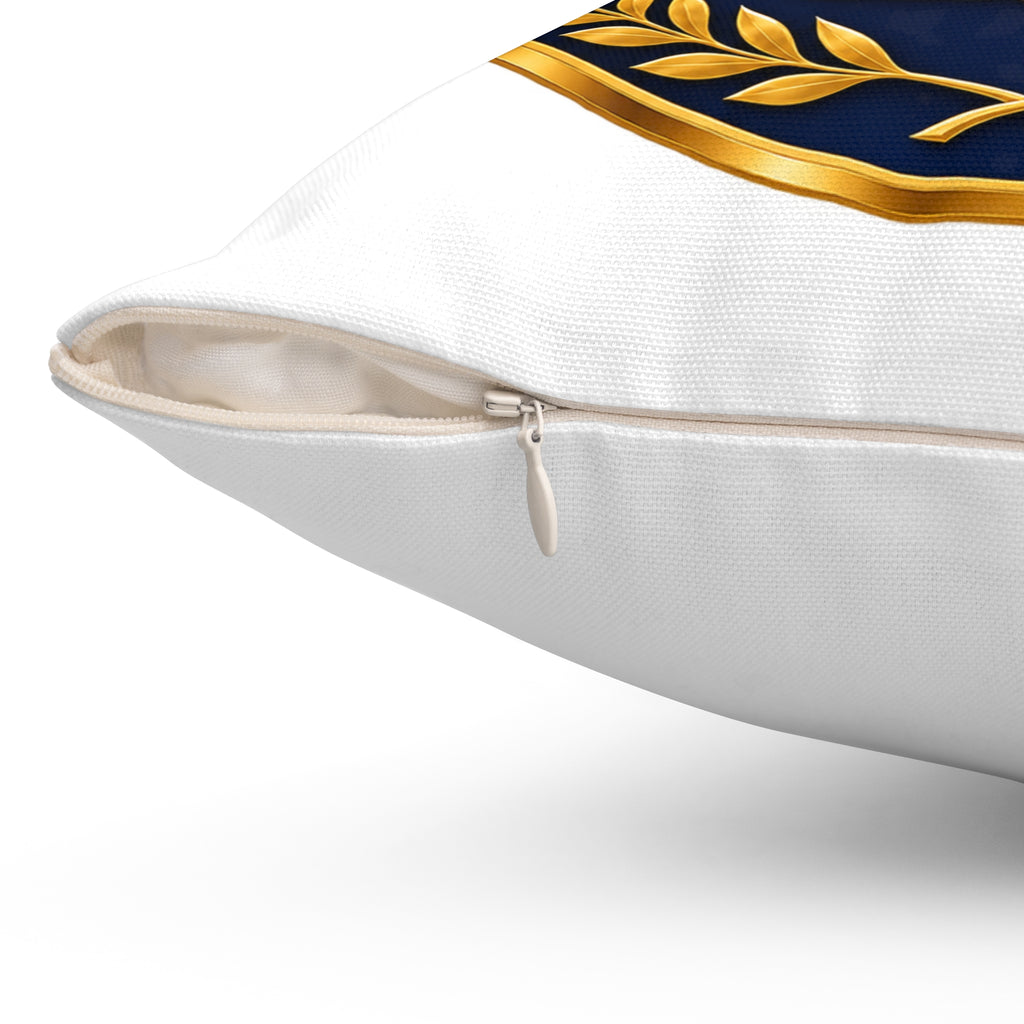 Navy & Gold Emblem Decorative Pillow — Military/Award Crest Accent Cushion