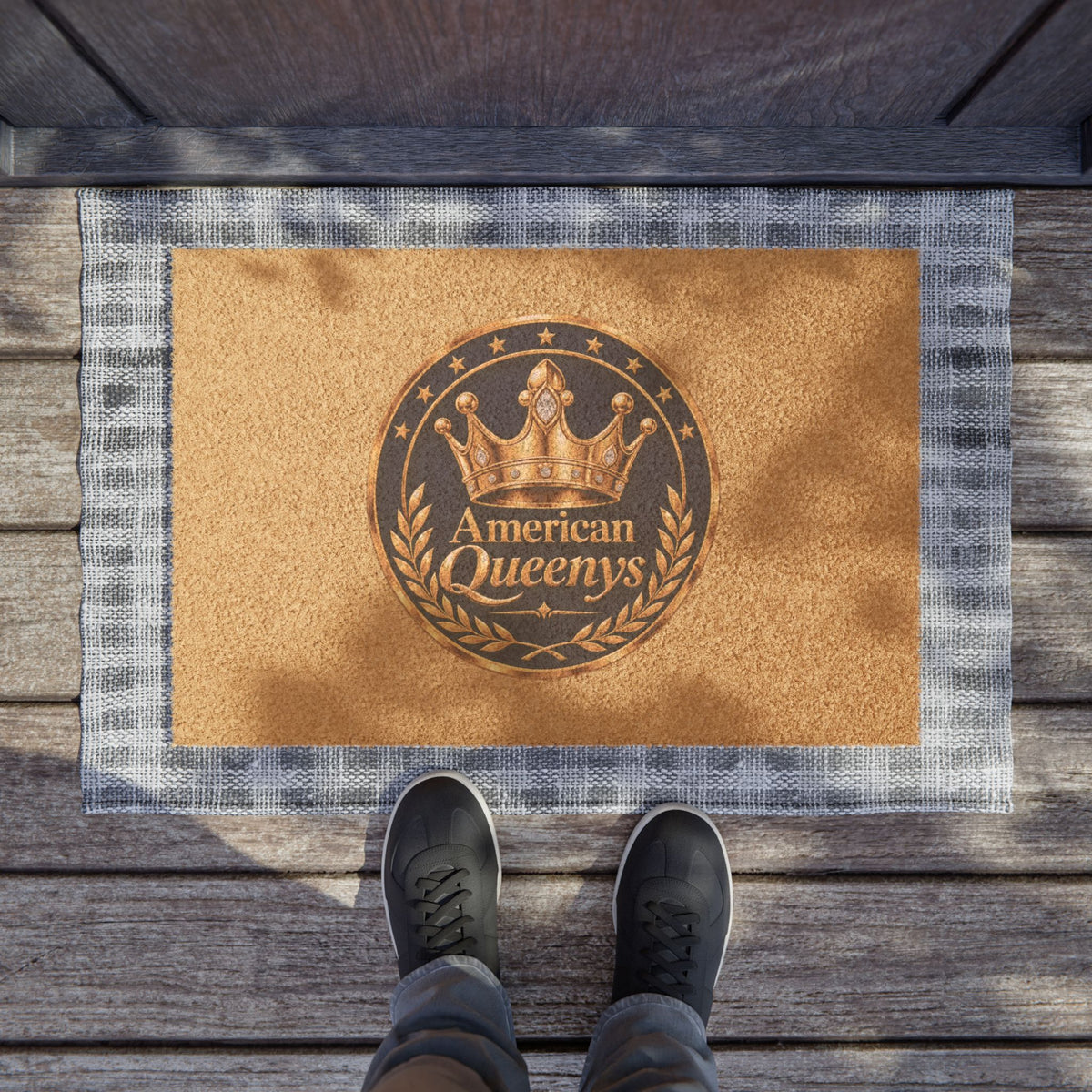 American Queenys Doormat — Regal Crown Welcome Mat for Porch & Entryway