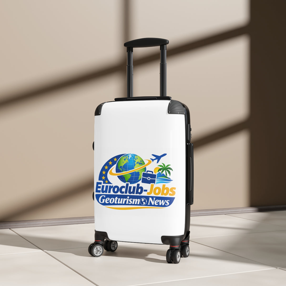 Euroclub-Jobs Geotourism Logo Suitcase — Travel Carry-On with Globe & Palm Design