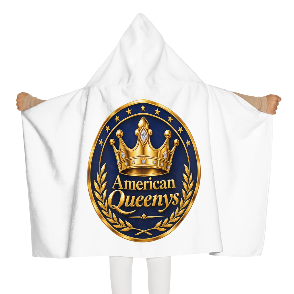 Youth Hooded Towel — "American Queenys" Gold Crown Beach & Pool Towel for Girls