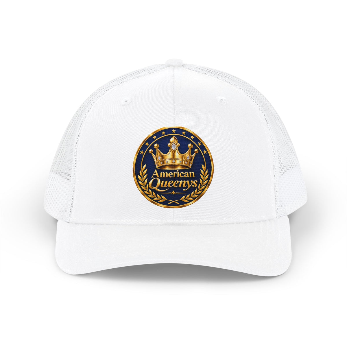 American Queens Snapback Trucker Cap — Crown Emblem Patriotic Mesh Hat