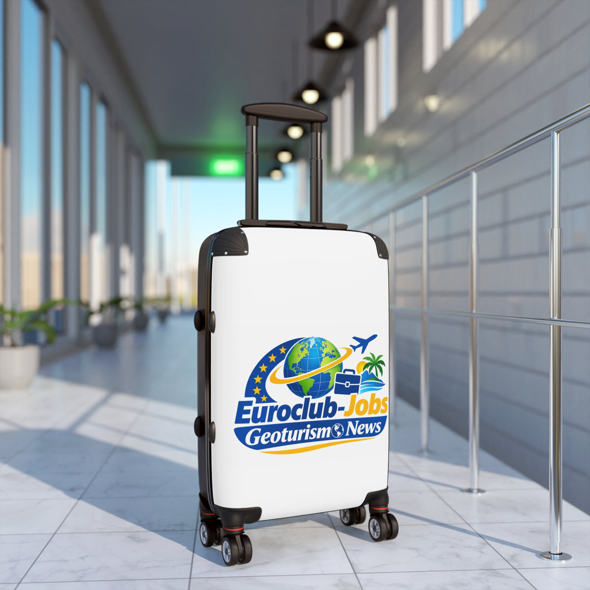 Euroclub-Jobs Geotourism Logo Suitcase — Travel Carry-On with Globe & Palm Design