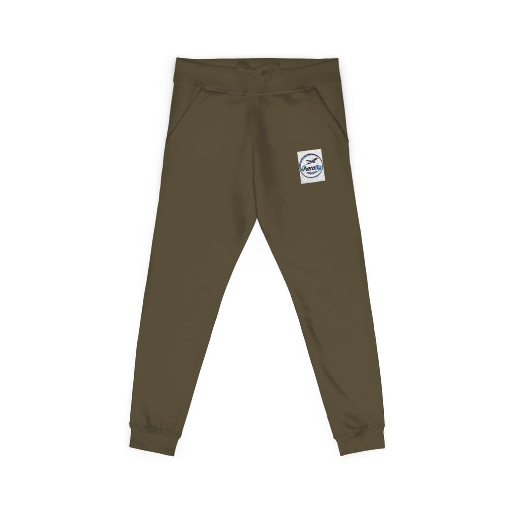 Embroidered Olive Fleece Sweatpants — Cozy Casual Joggers with Minimal Patch