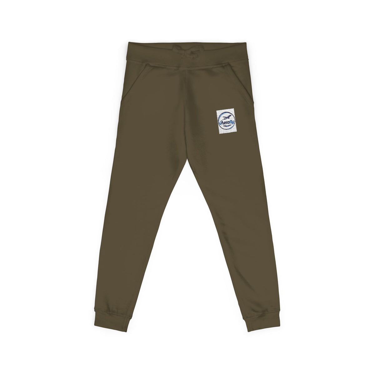 Embroidered Olive Fleece Sweatpants — Cozy Casual Joggers with Minimal Patch